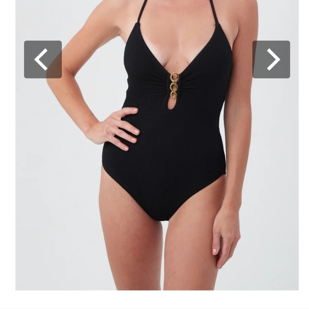 Trina turk Women's Black Sands Halter Plunge One Piece Swimsuit never worn